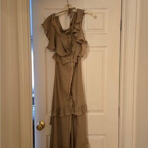 Ruffled Tan Sleeveless Dress